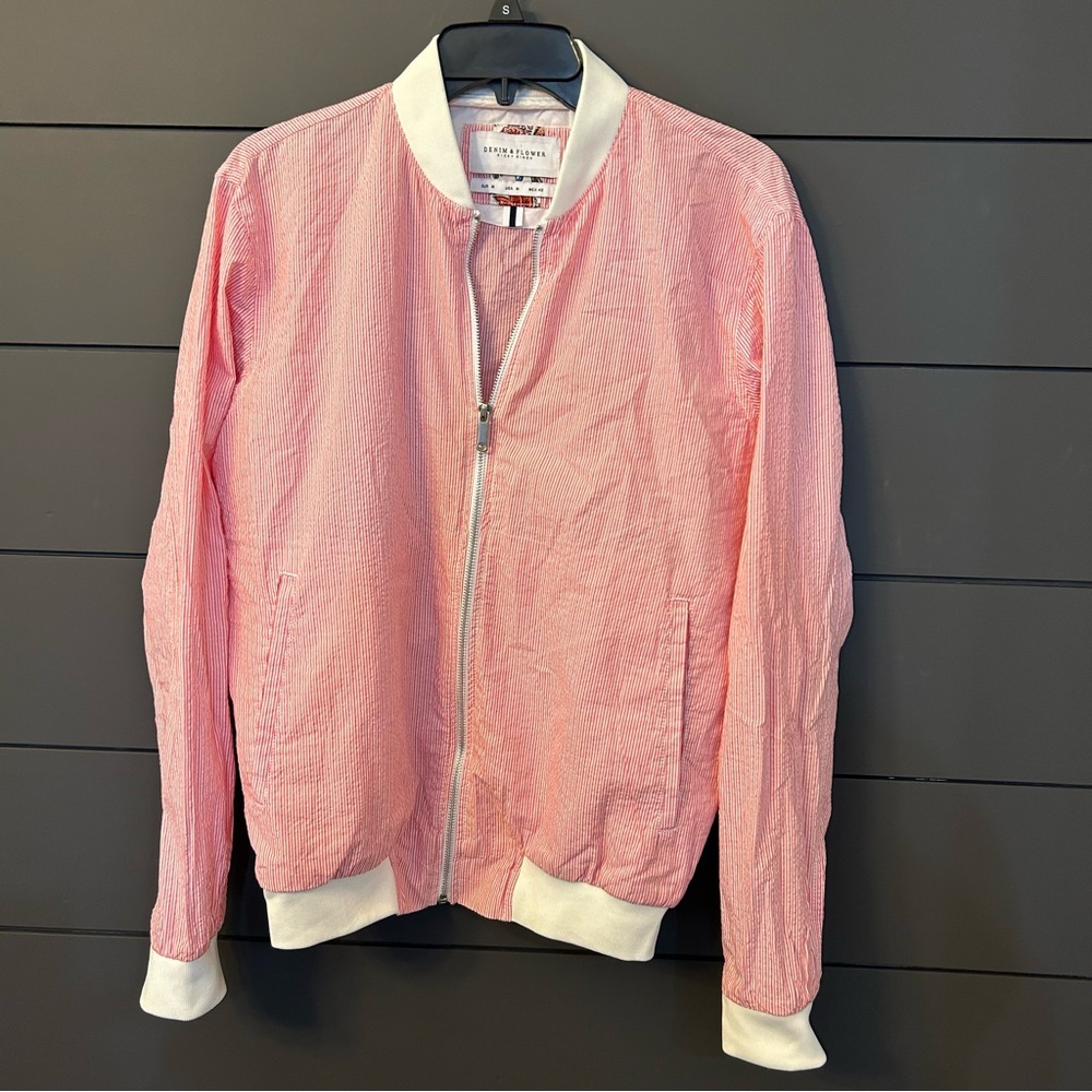 Denim & Flower Mens pin striped  Jacket zippered Sz medium
